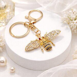 Gold Bee Rhinestone Keychain Bag Charm Sparkly Statement NWOT